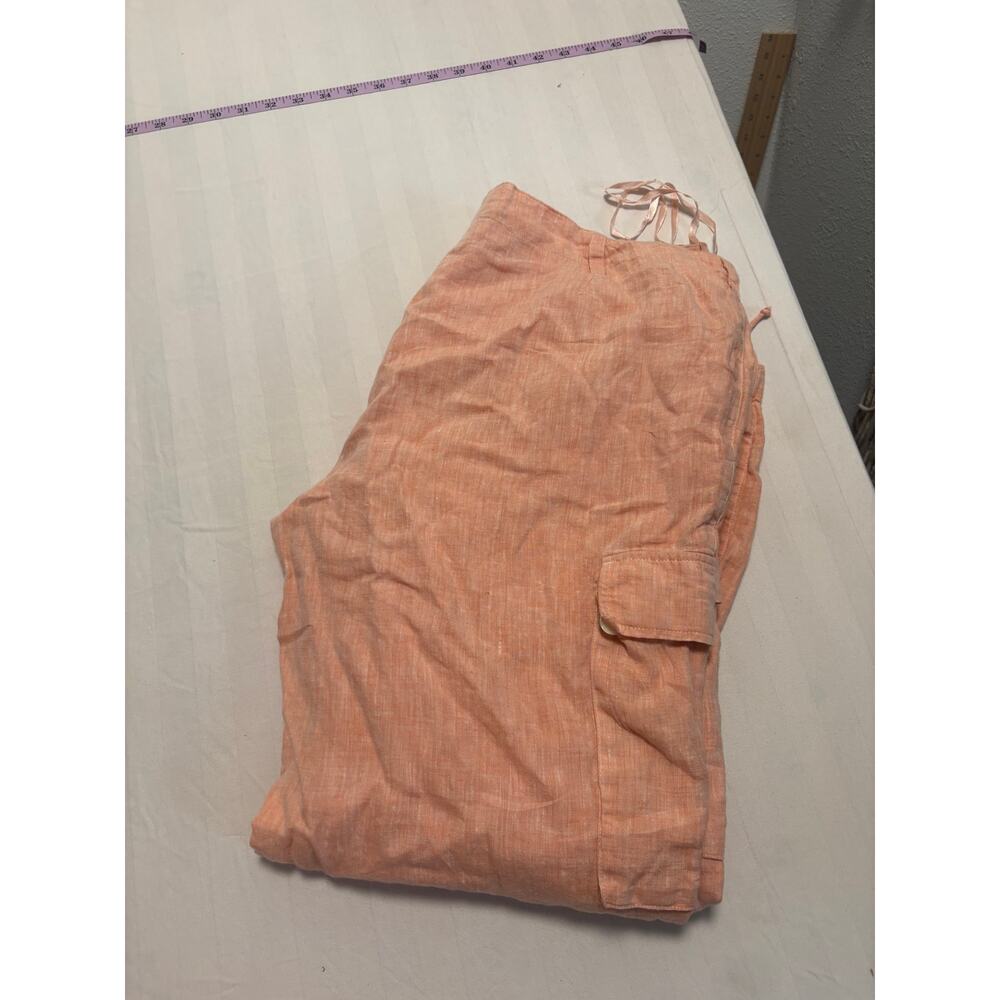 Lauren Ralph Lauren 100% Linen Matching Set Peach Coral Shirt & Cargo Pants - Picture 6 of 7